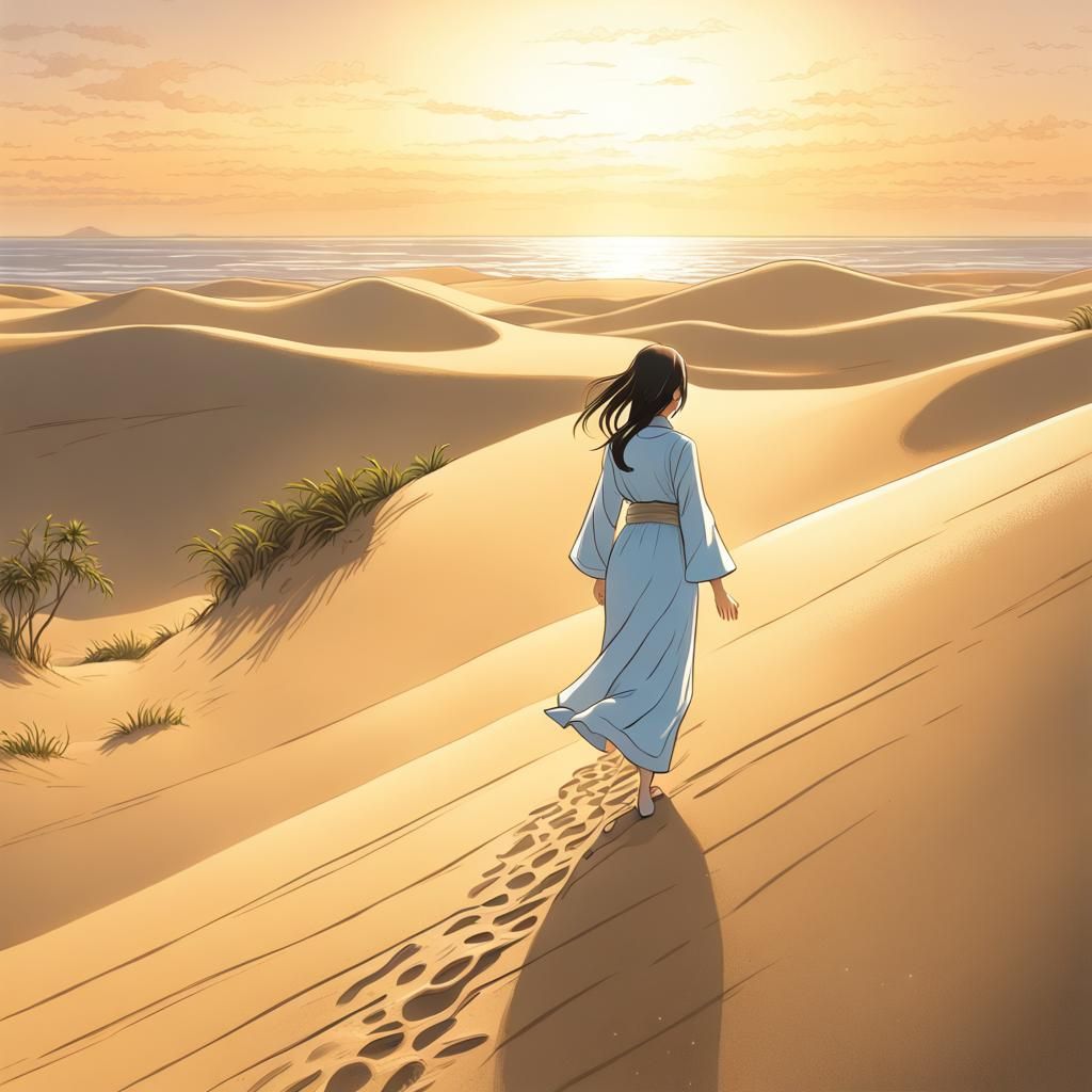 Mui Ne Girl in Ao Dai: Ghibli-esque Sunrise