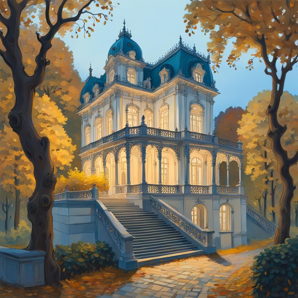 Rococo Hunting Lodge in Budapest: Gouache Architectural Sket...