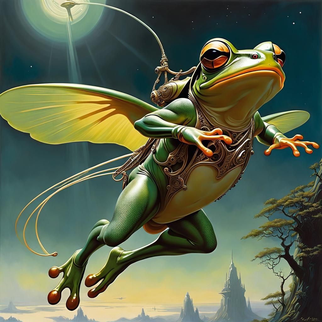 Futuristic Flying Frog in Frazetta Style