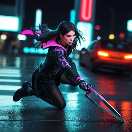 Teen Girl Knifethrower in Action with Dynamic Motion Blur