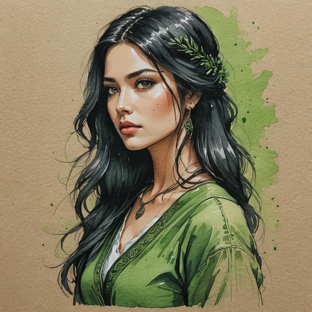 Stunning Goddess in Rustic Sketchbook Style