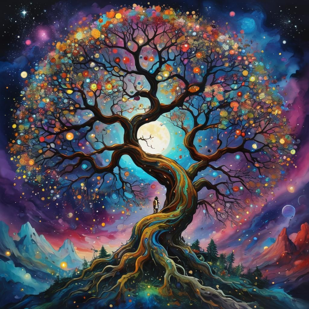 Psychedelic Moon Over Magic Bonsai Town