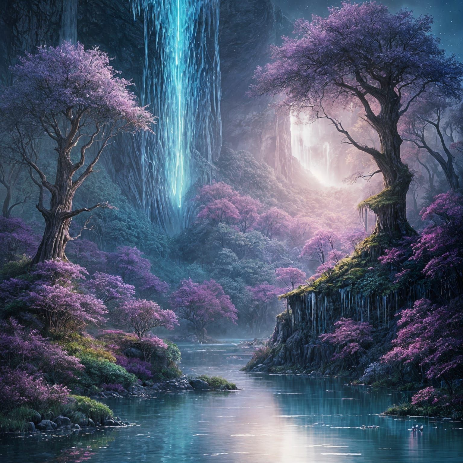 Bioluminescent Crystal Forest Fantasy Landscape