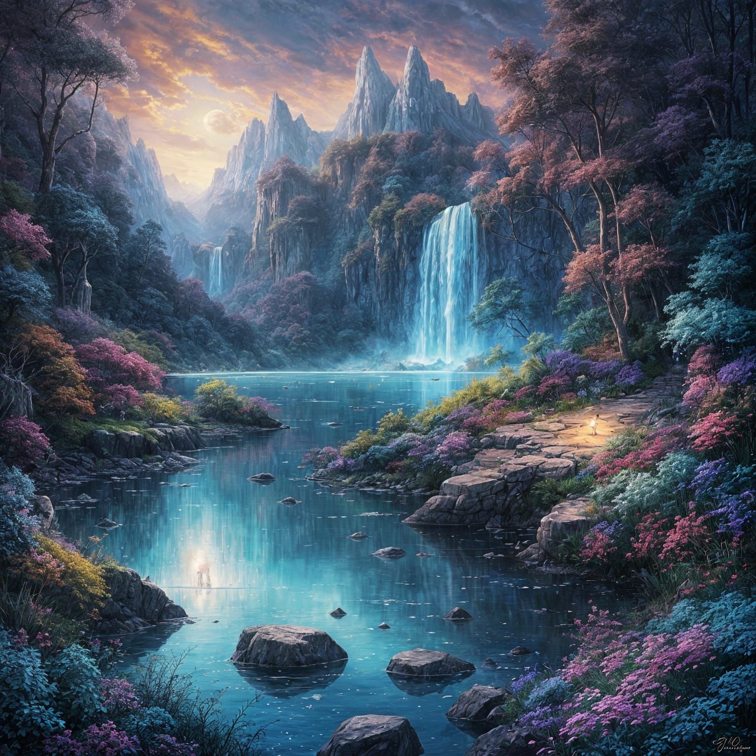 Bioluminescent Crystal Forest Fantasy Landscape