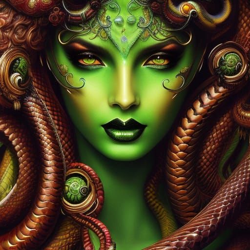 Detailed Medusa with Snakes in Dark Fantasy Style
