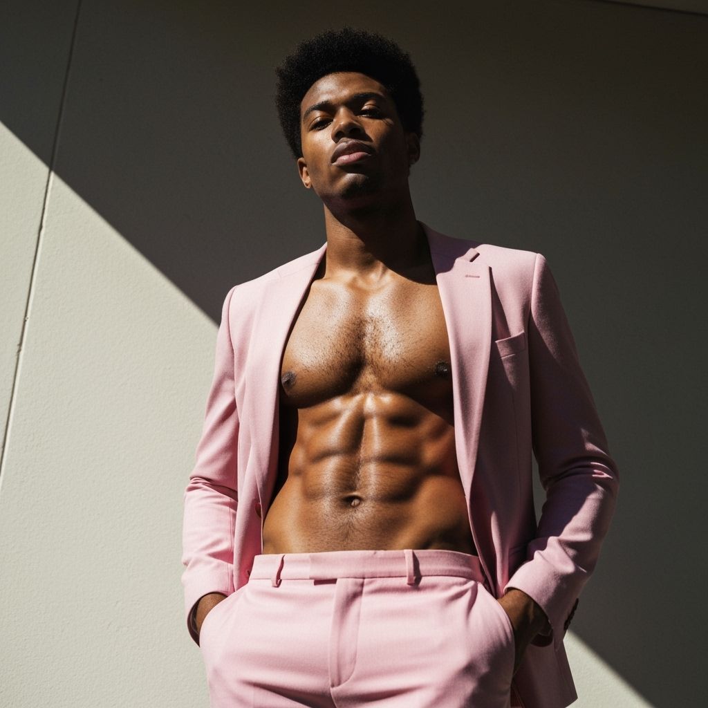 Afro Model Poses in Pink Turquoise Suit