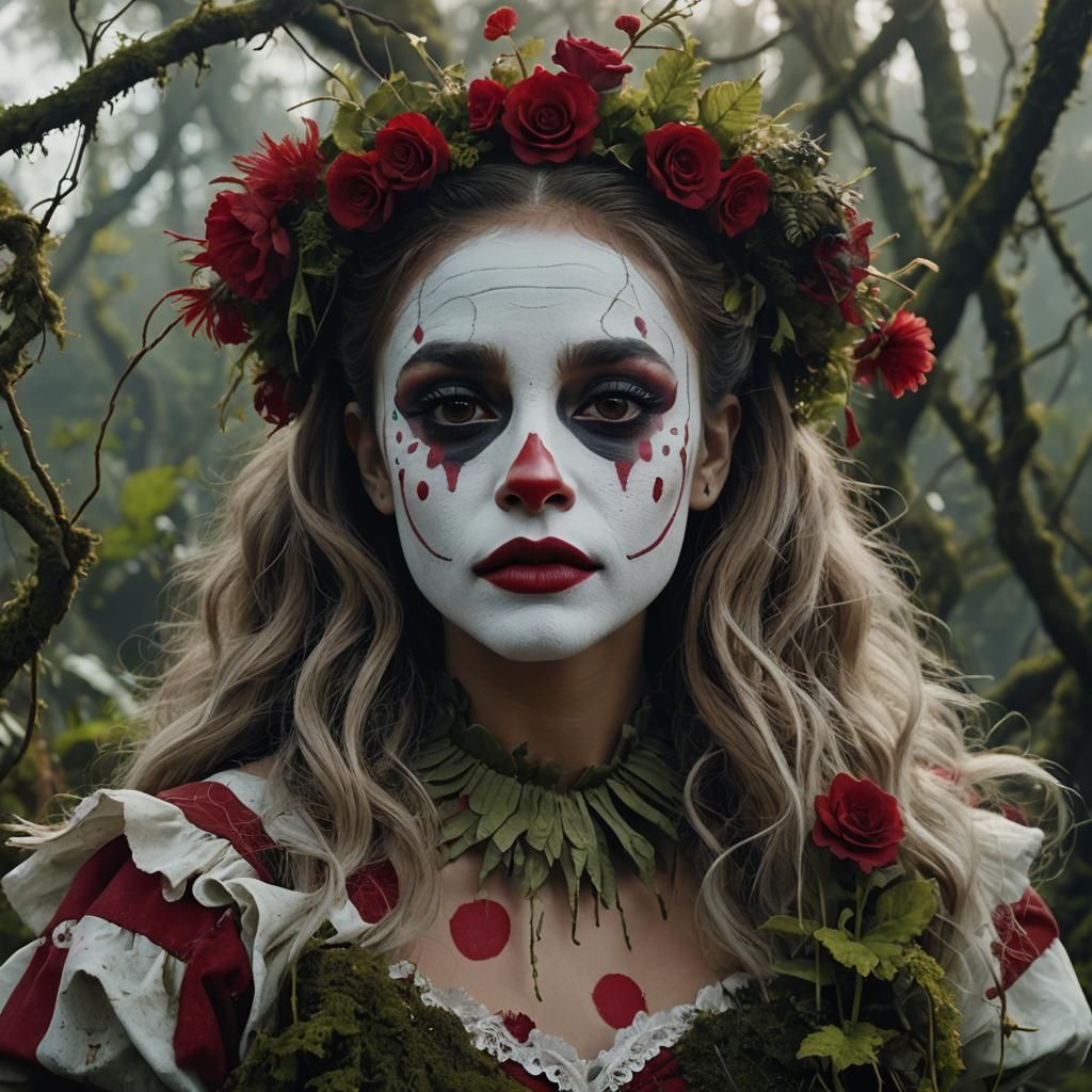 Ariana Grande as Melancholic Clown in Pop Art Style