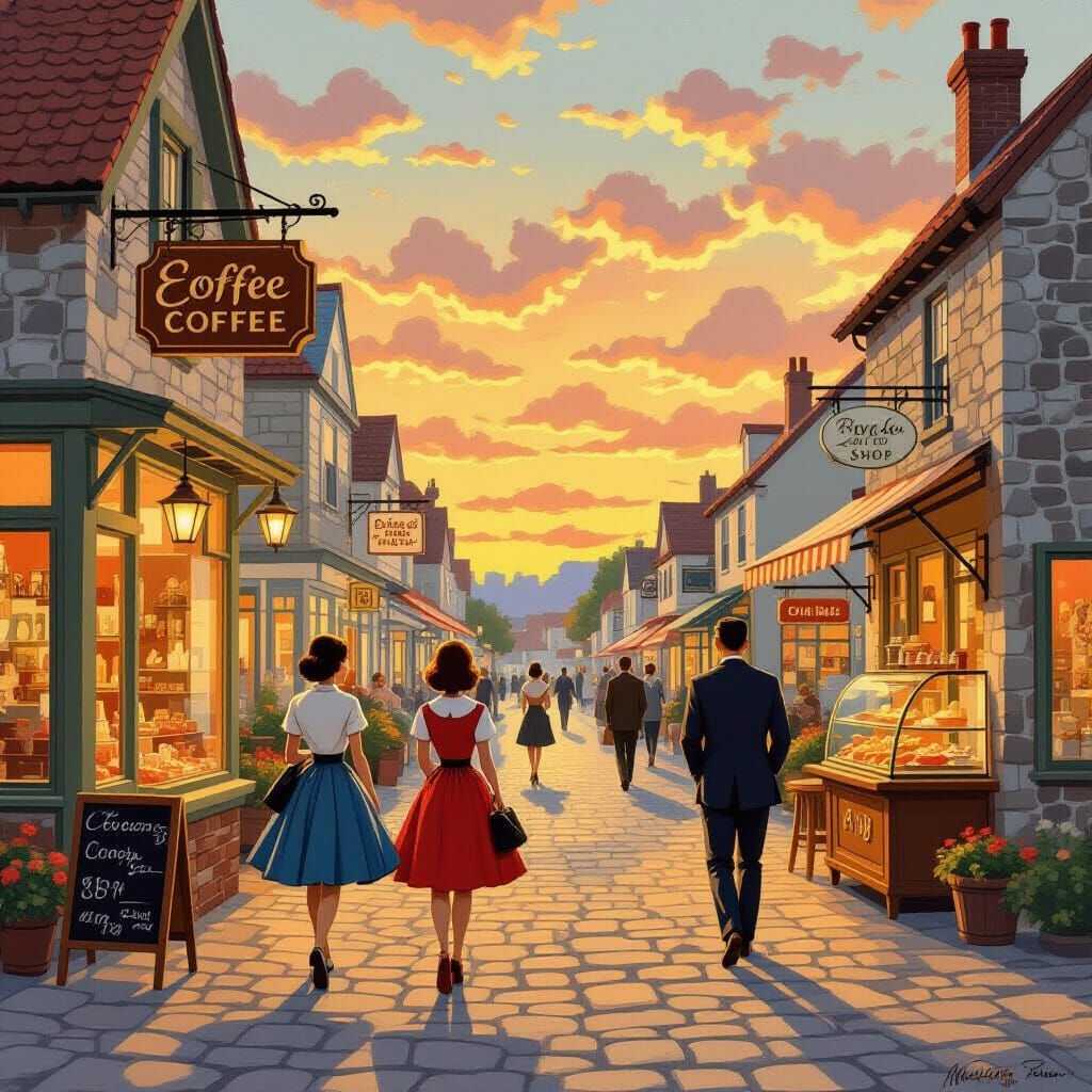 Nostalgic 1950s Street Scene at Sunset