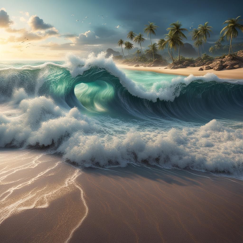 Beautiful Beach with Waves in Detailed Matte Painting