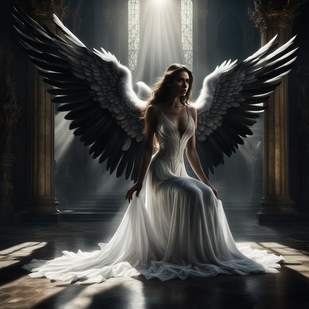 Dramatic Angel with Shadow Wings in Digital Matte Painting