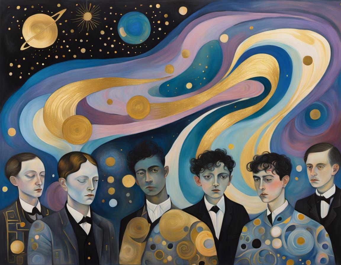 Dreamlike Cosmic Portrait with Geometric Abstraction