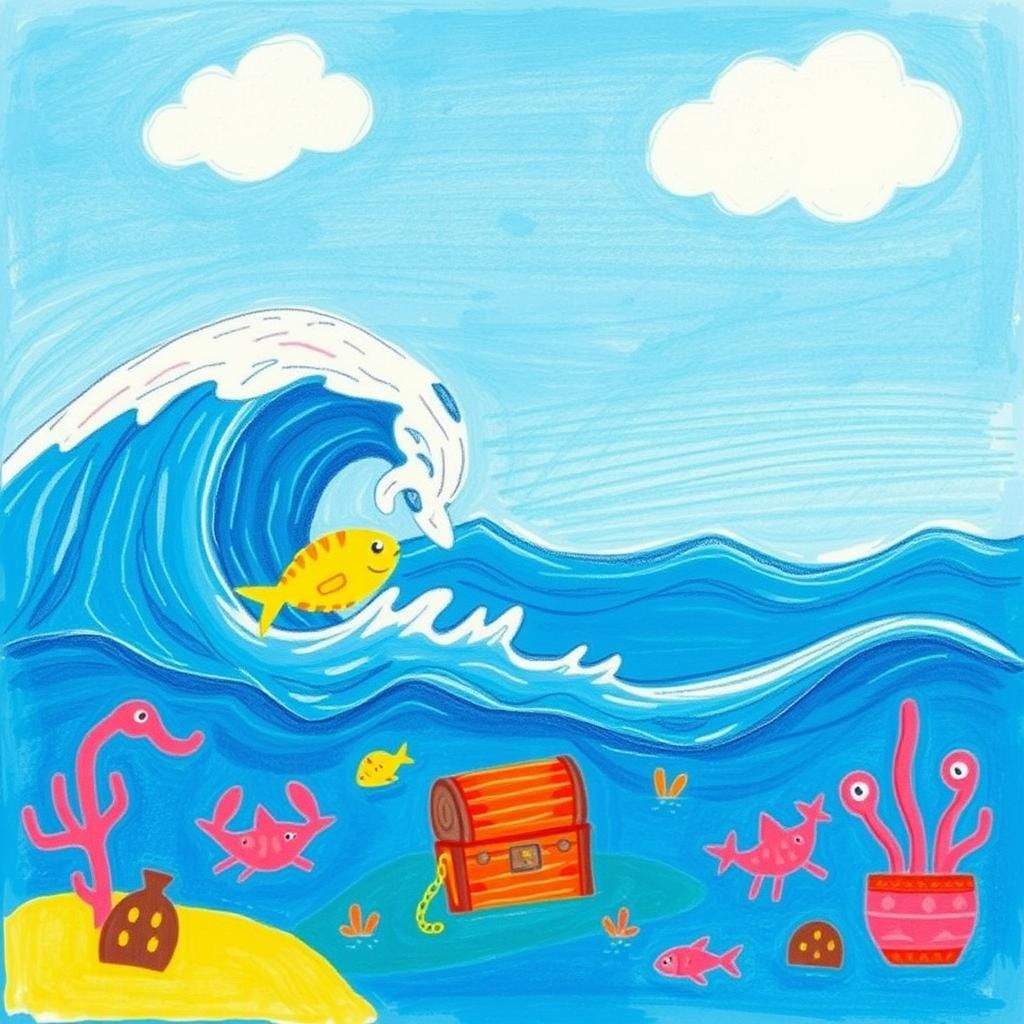 Child's Ocean Scene Inspired by Illustrative Art Styles