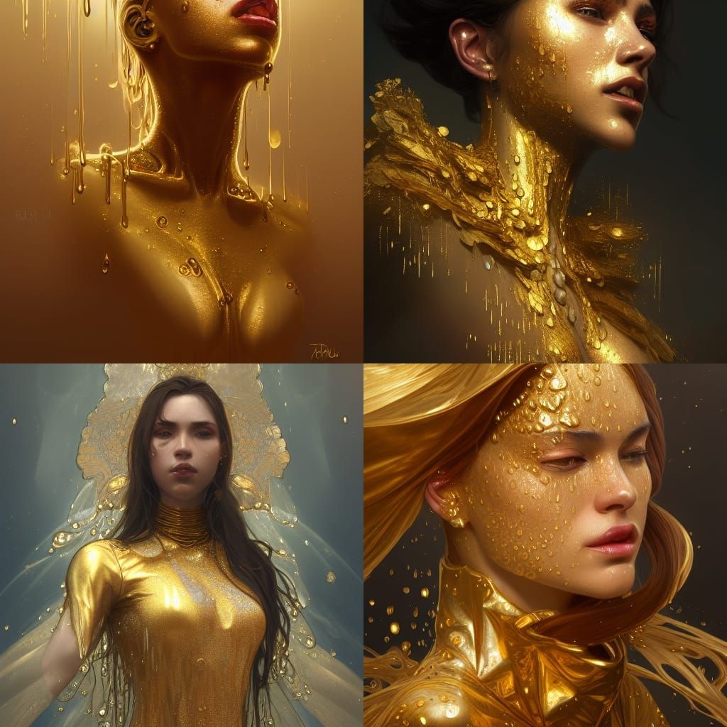 Gold Woman Portrait in Art Nouveau Style