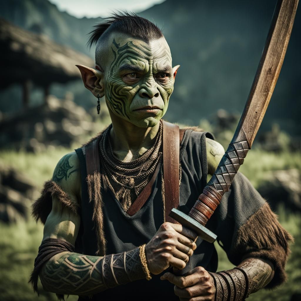 Young Orc Warrior in Cinematic Style