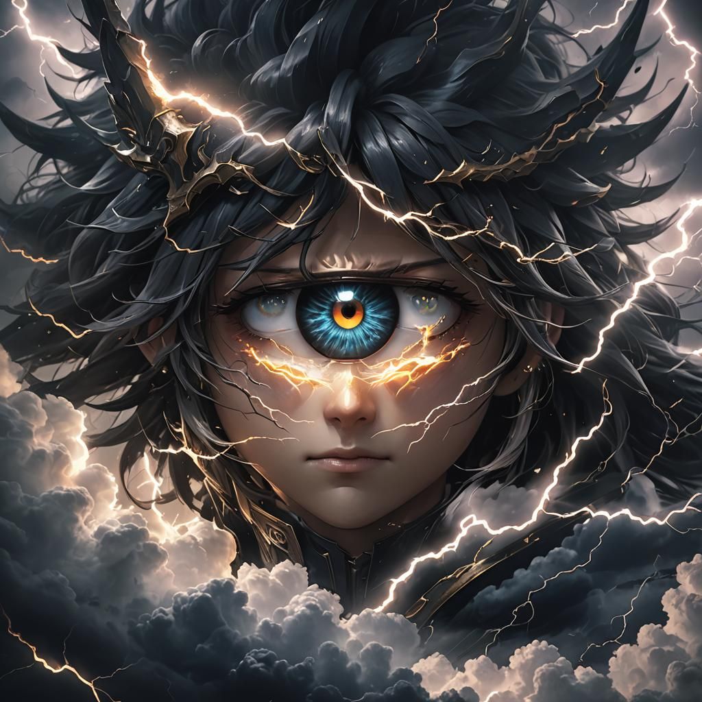 Glowing Eye Watches from Stormy Clouds: Anime Art
