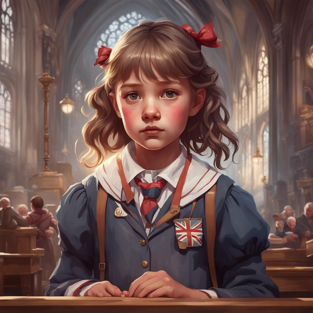 Adorable British Schoolgirl Portrait in Digital Art Style