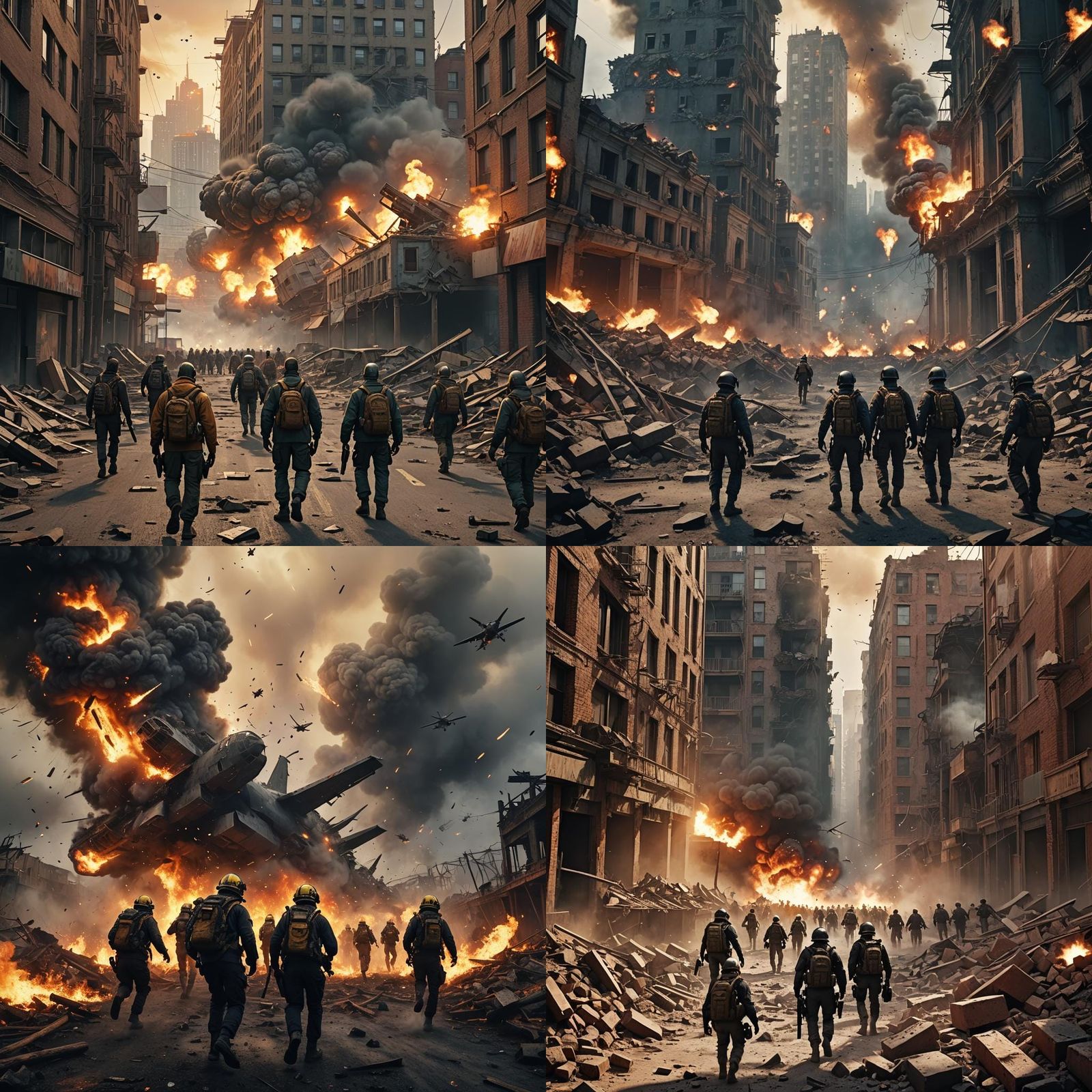 Squad Advances Amidst Grenade Explosions: Digital Matte Pain...