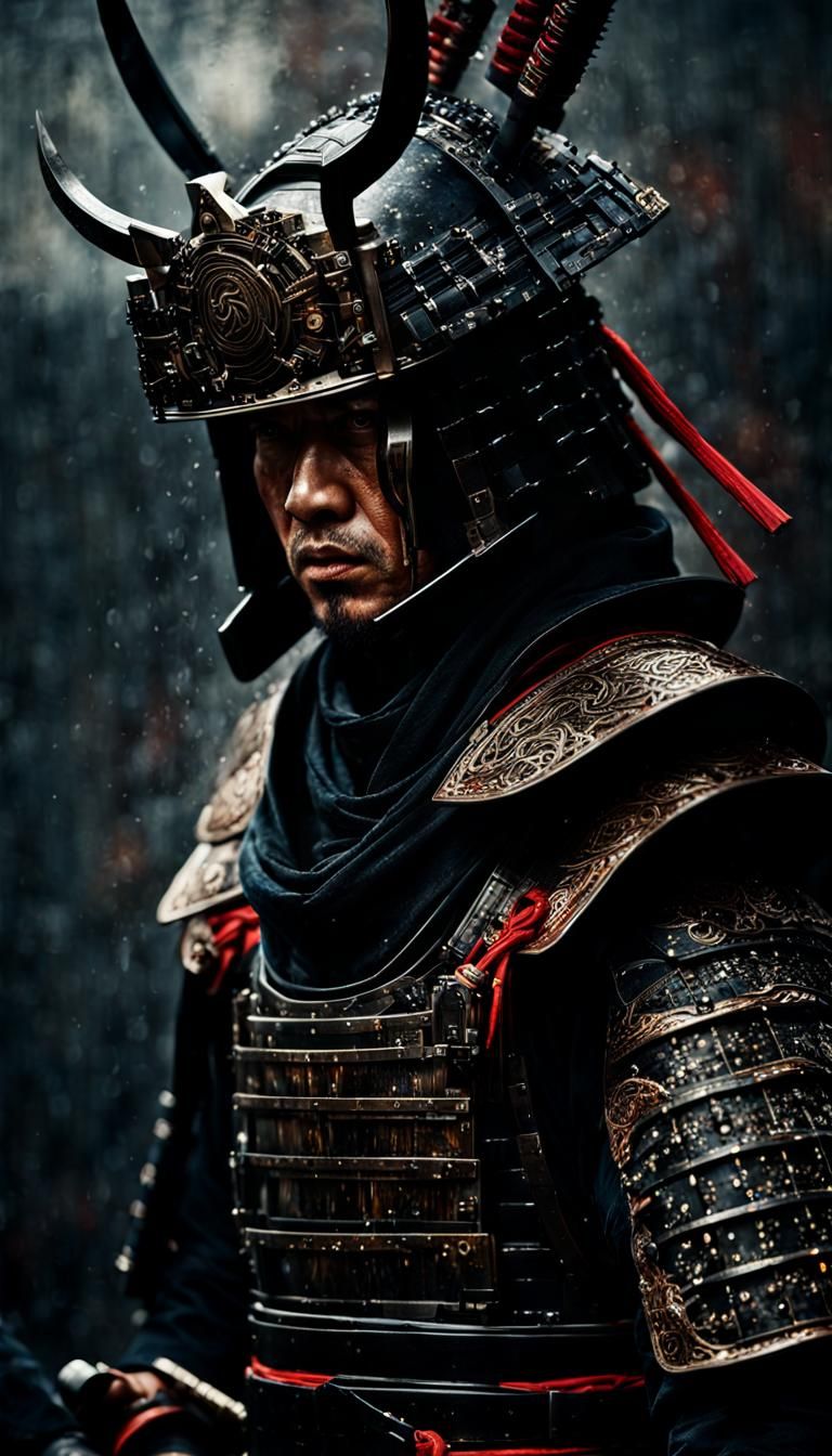 Samurai Assassin in Hyperrealistic Mixed-Media Style