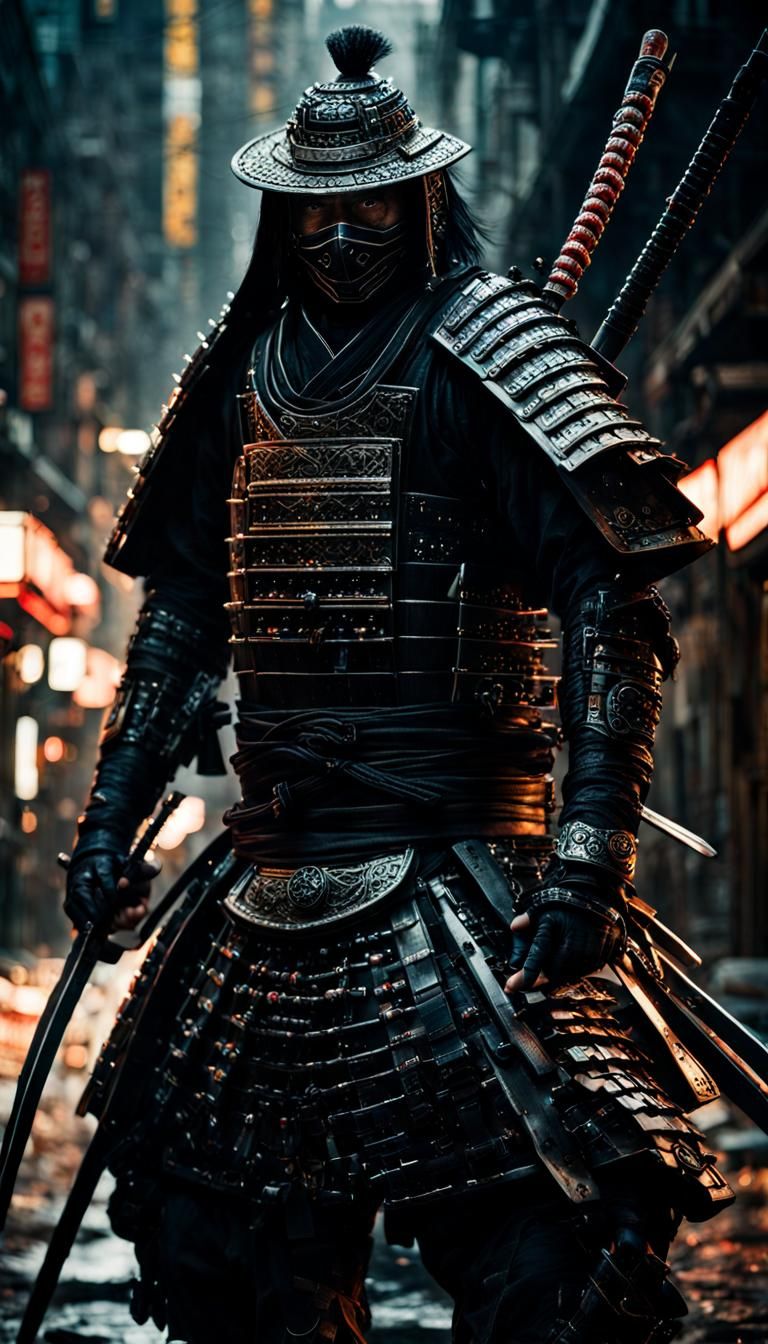 Samurai Assassin in Hyperrealistic Chiaroscuro Style