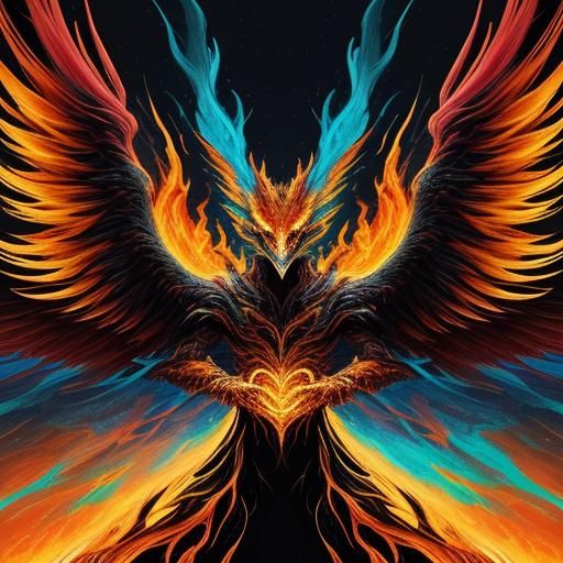 Phoenix Rising from Ashes in Fiery Digital Art