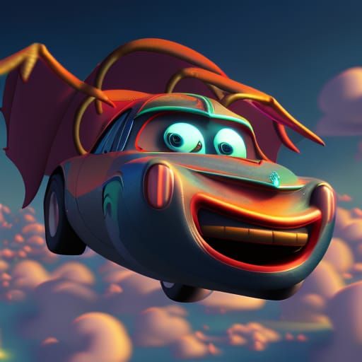 Mythological Horse Car Flying Above Clouds in 3D