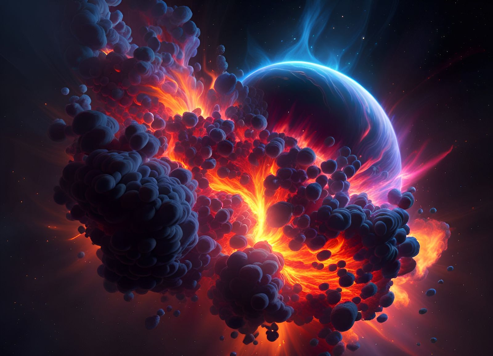 Fiery Nebula Collision in Hyperrealistic Style