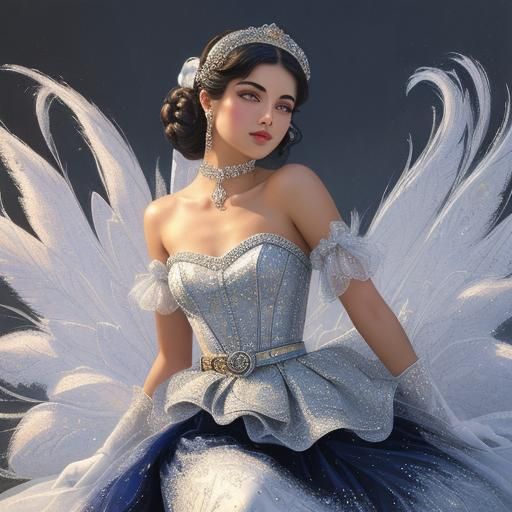 Lady in Peplum Dress: Acrylic Art Deco Impasto