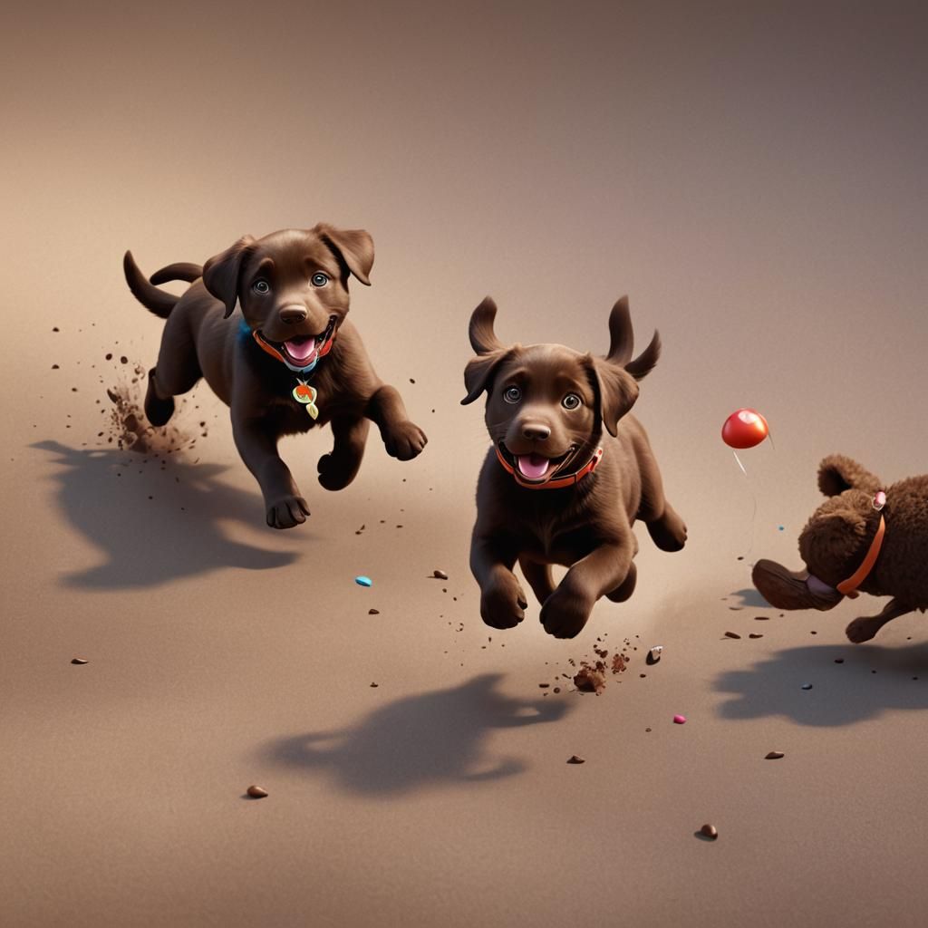 Happy Chocolate Lab Puppy in Pixar-Inspired 3D Style