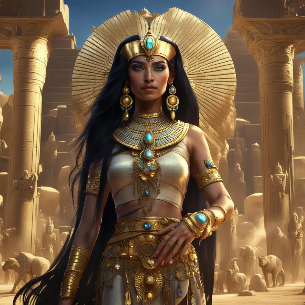 Egyptian Goddess with Cats, Fantasy Art