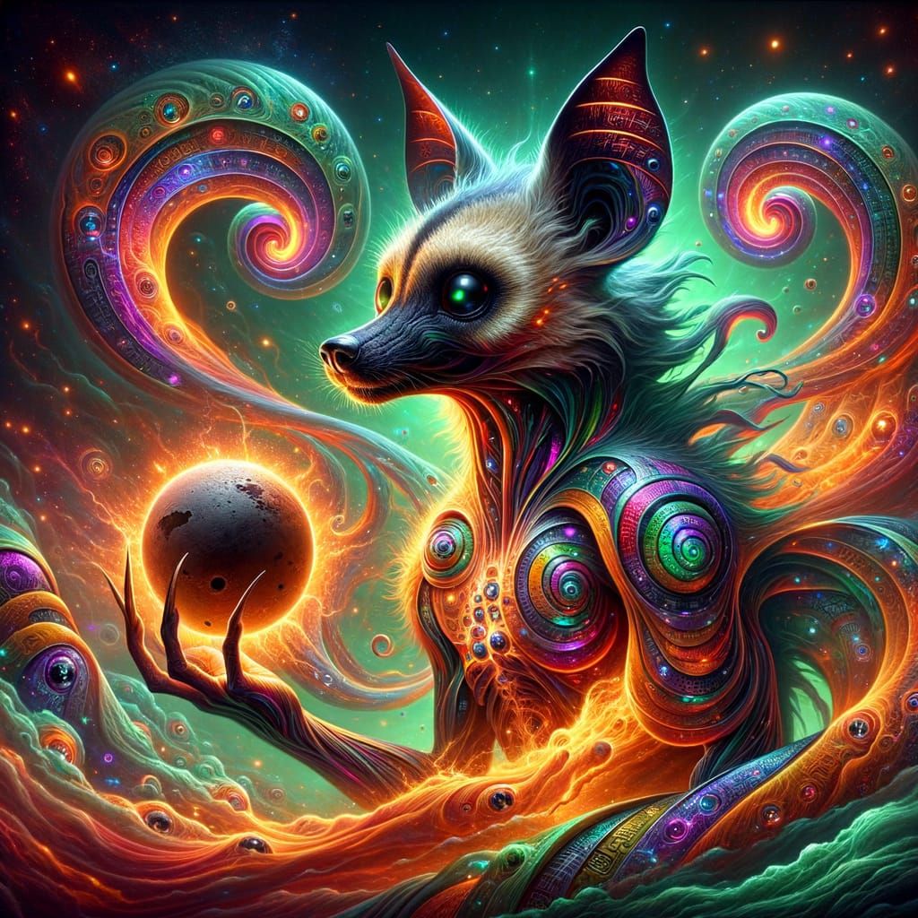 Mystical Fox-Hyena Warlock Ascends with Planetary Oracle