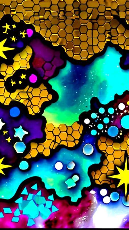 Papercraft Nebula with Gold Stars in Abstract Style