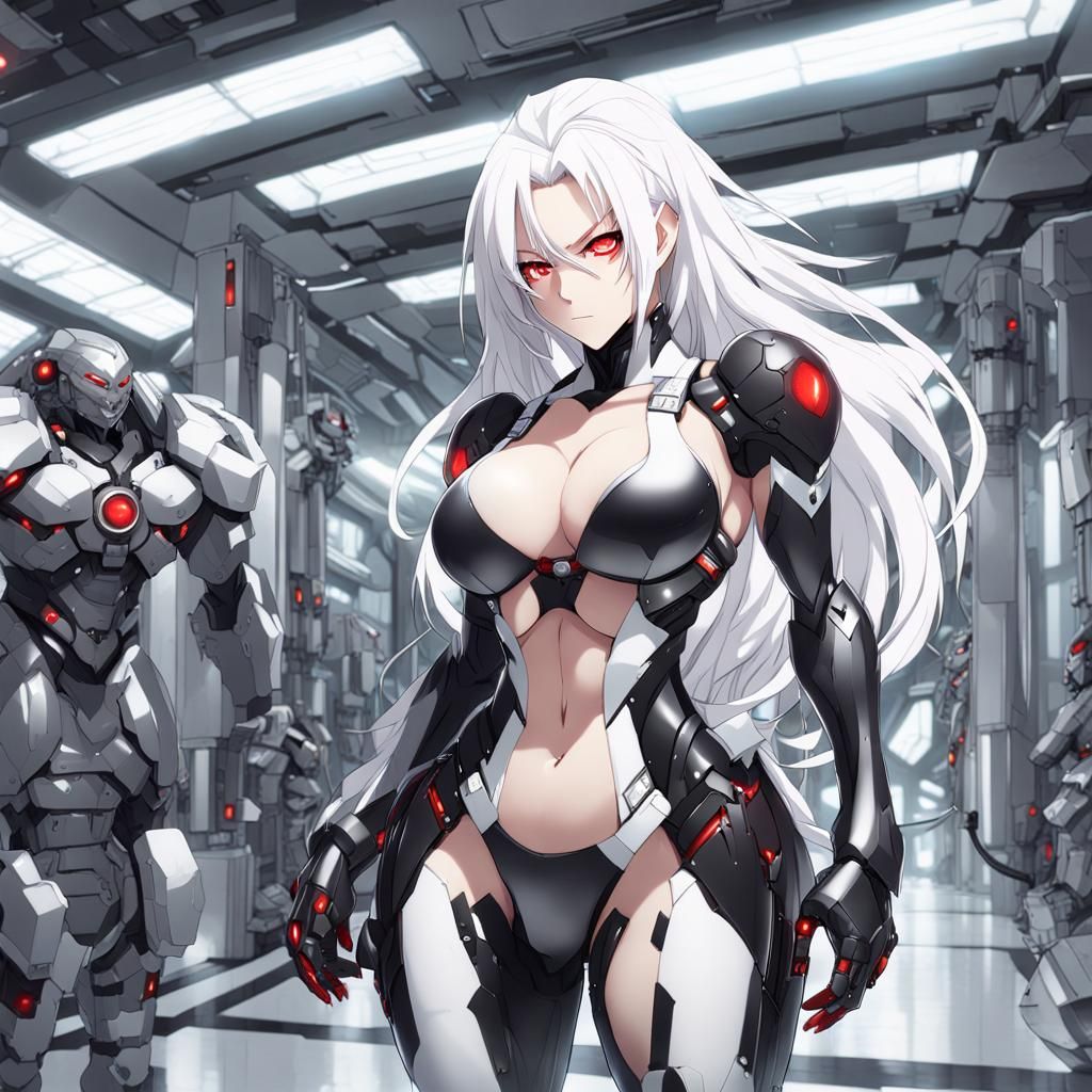 Anime-Style Cyborg Girl in Futuristic Lab