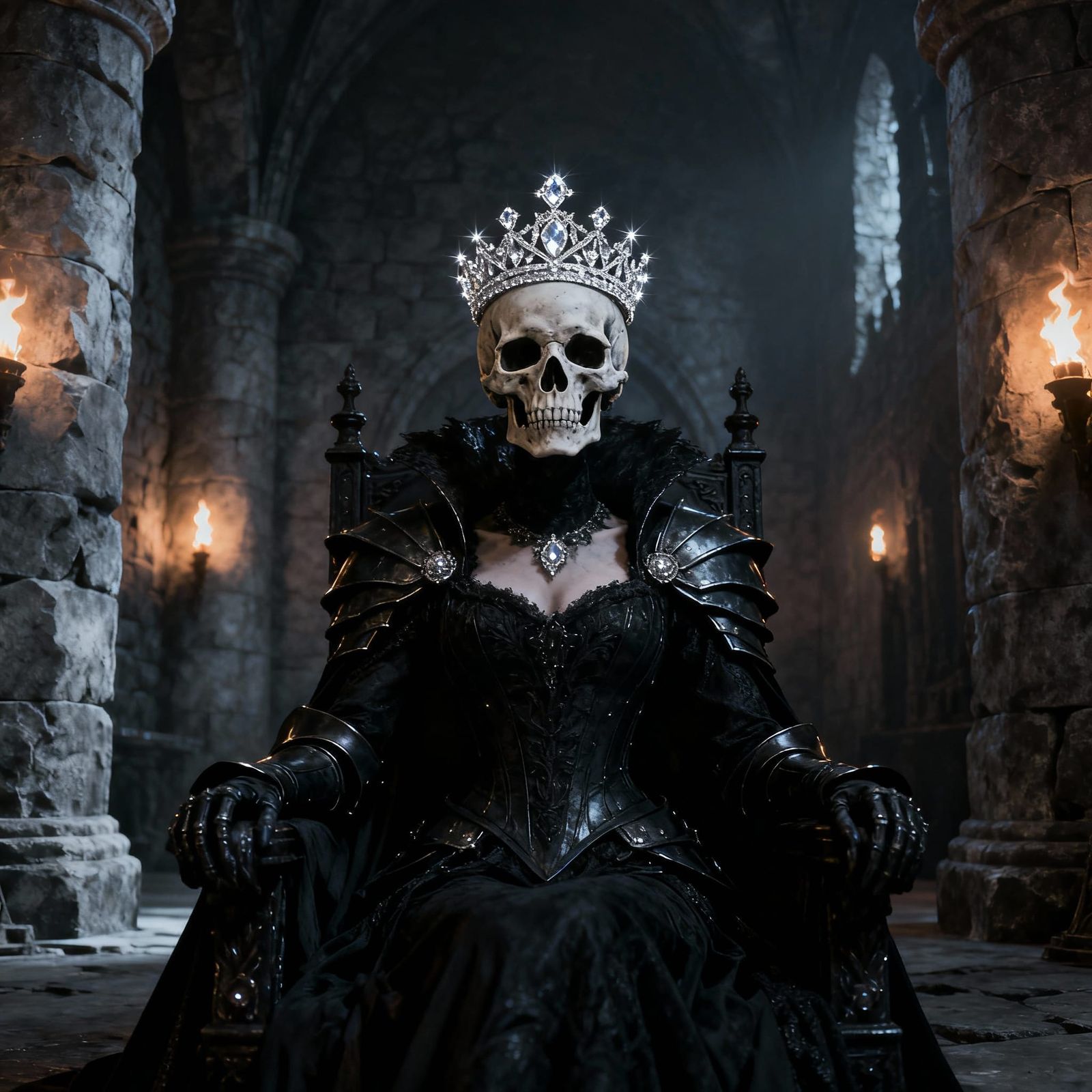 Supernatural Queen with Skull Head in Black Armour