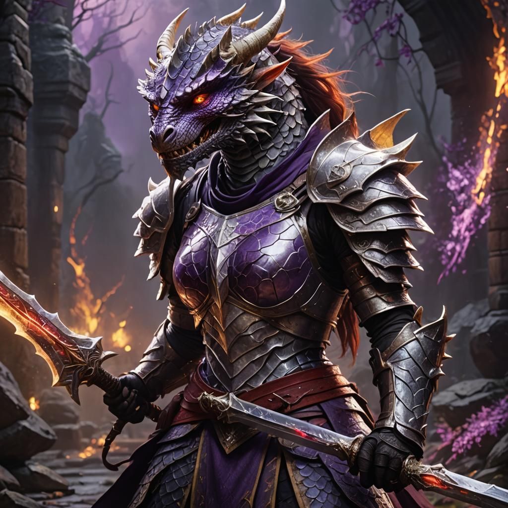 Dragonborn Warrior in Dark Fantasy Concept Art