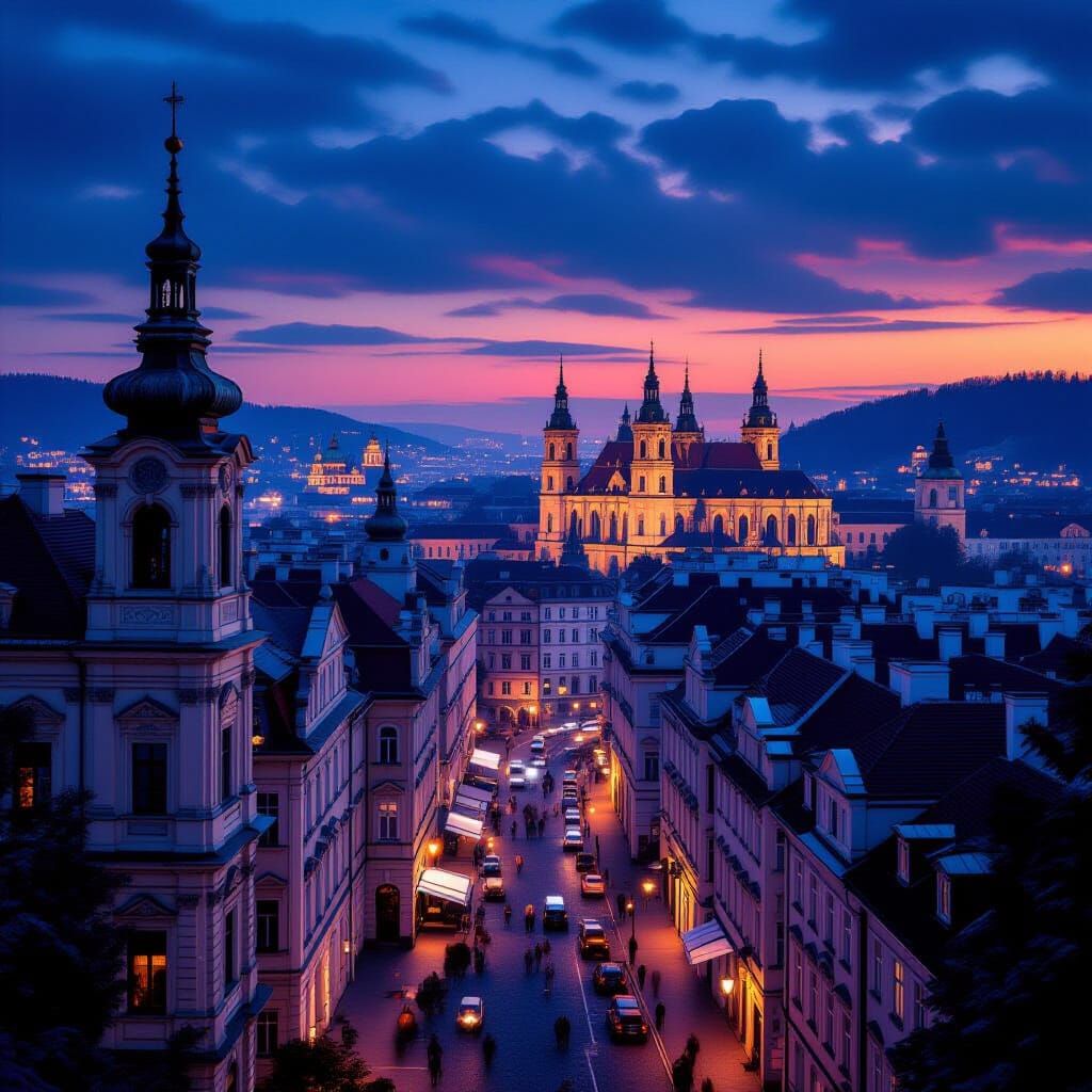 Teplice Cityscape at Dusk in HDR Style