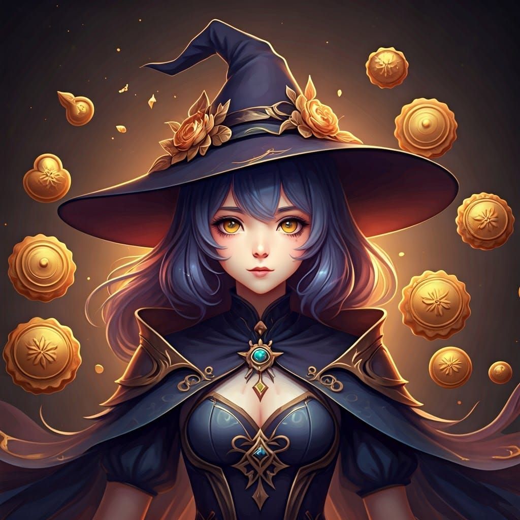 Enchanting Witch Surrounded by Intricate Cookies in 3D Anime...
