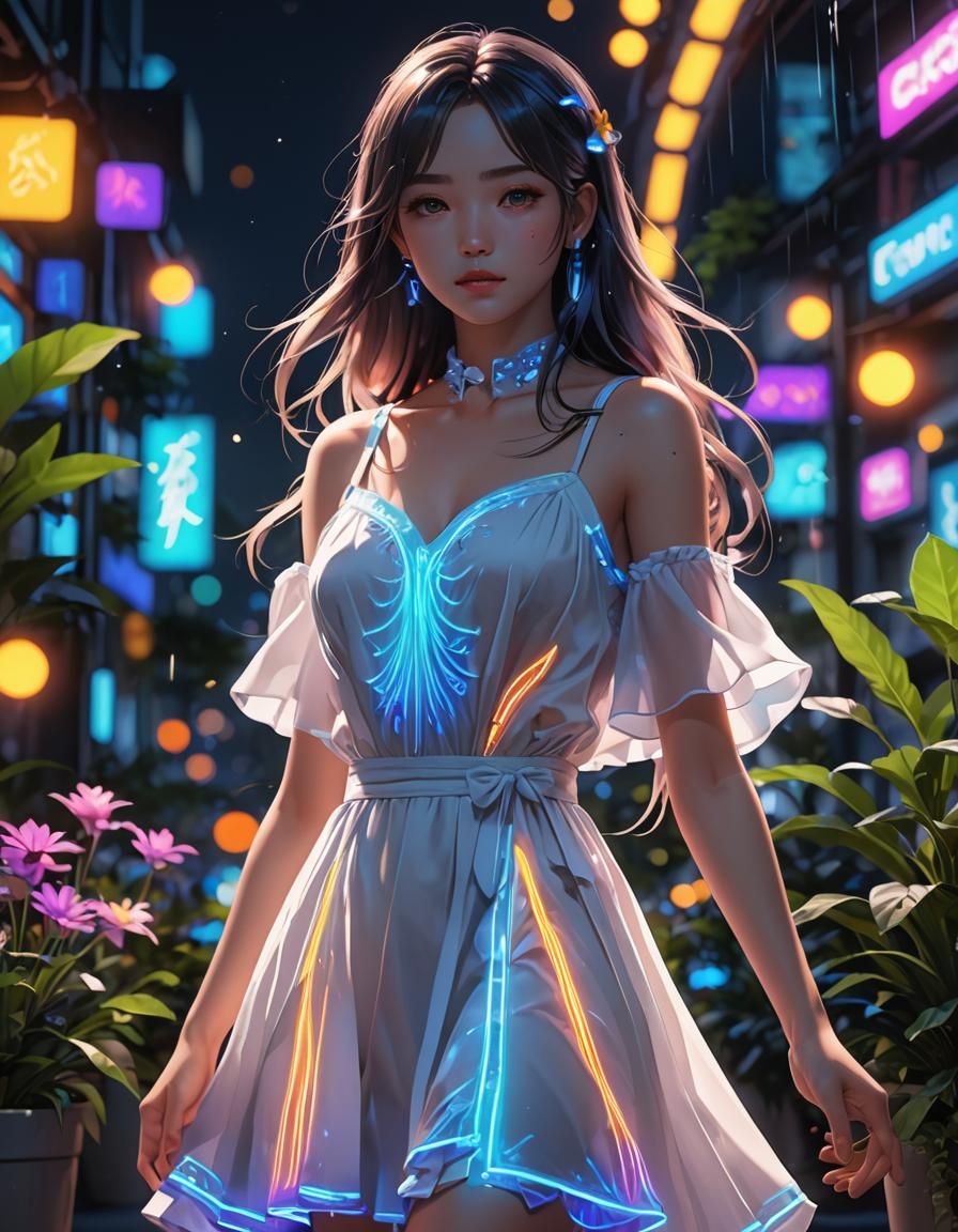 Rainbow Dress in Neon UV Light: 3D Anime Art