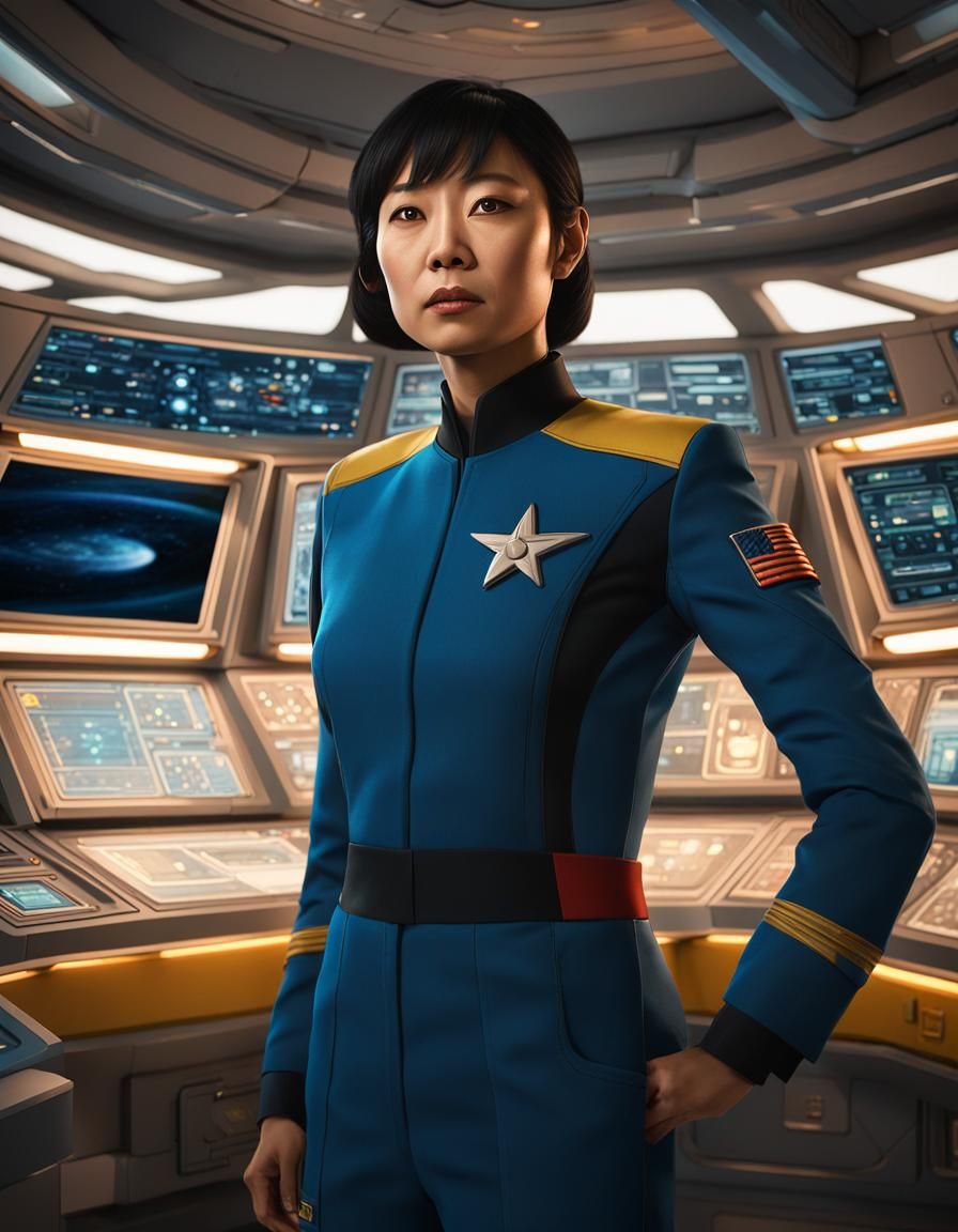 Hoshi Sato on Enterprise Bridge in Photorealistic Style