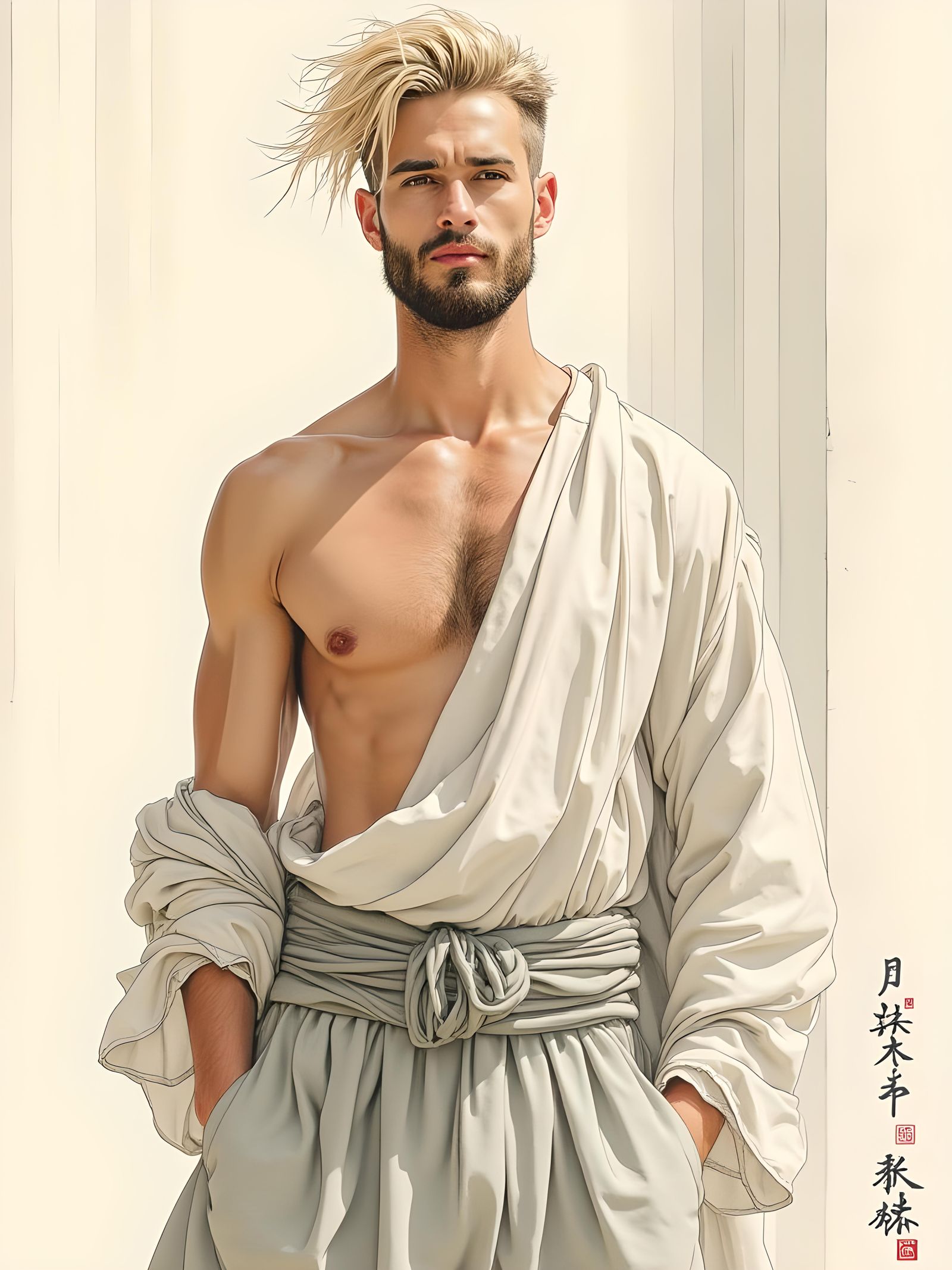 Elegant Chinese Ink Portrait of Handsome Swedish Man