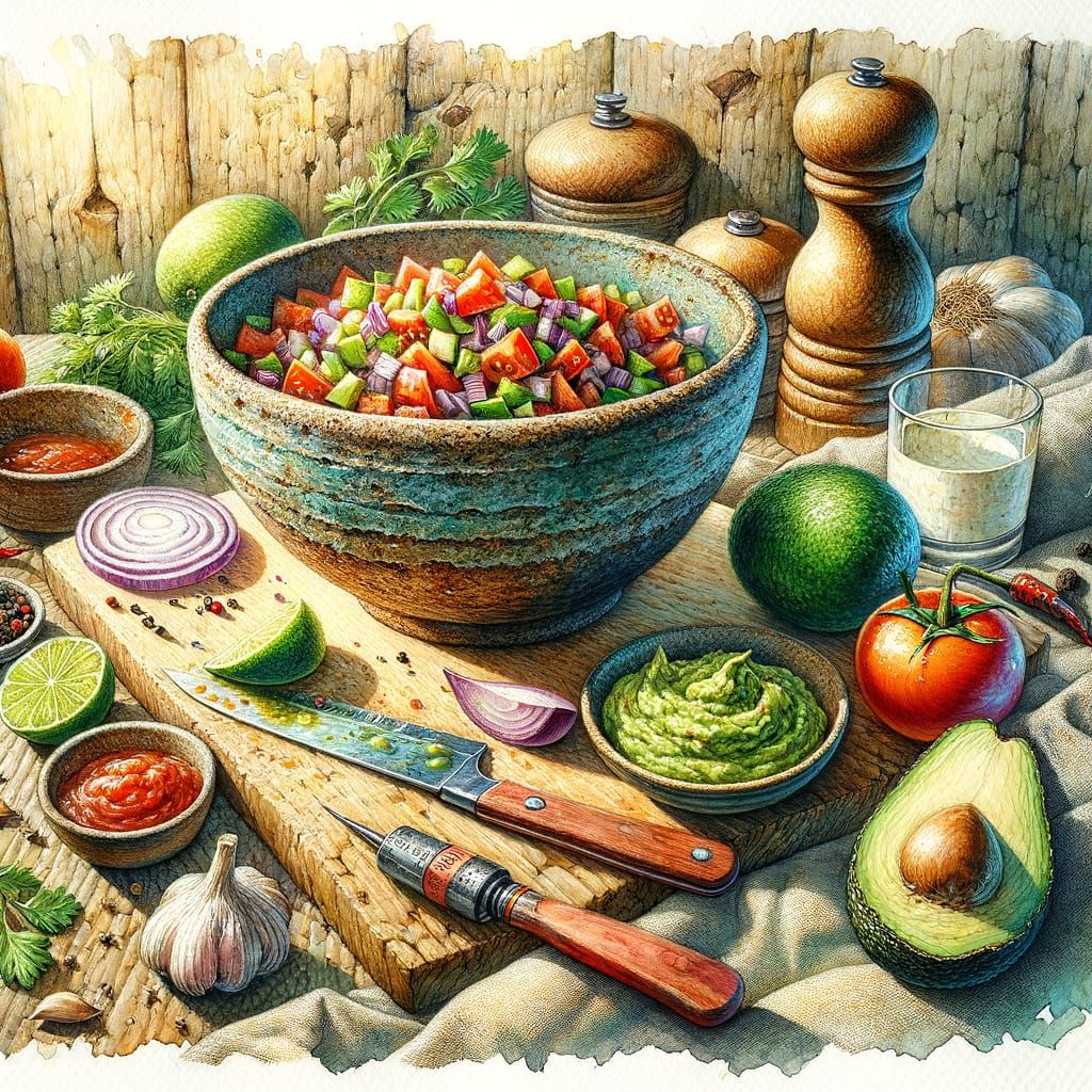 ceramic bowl containing tomato salsa