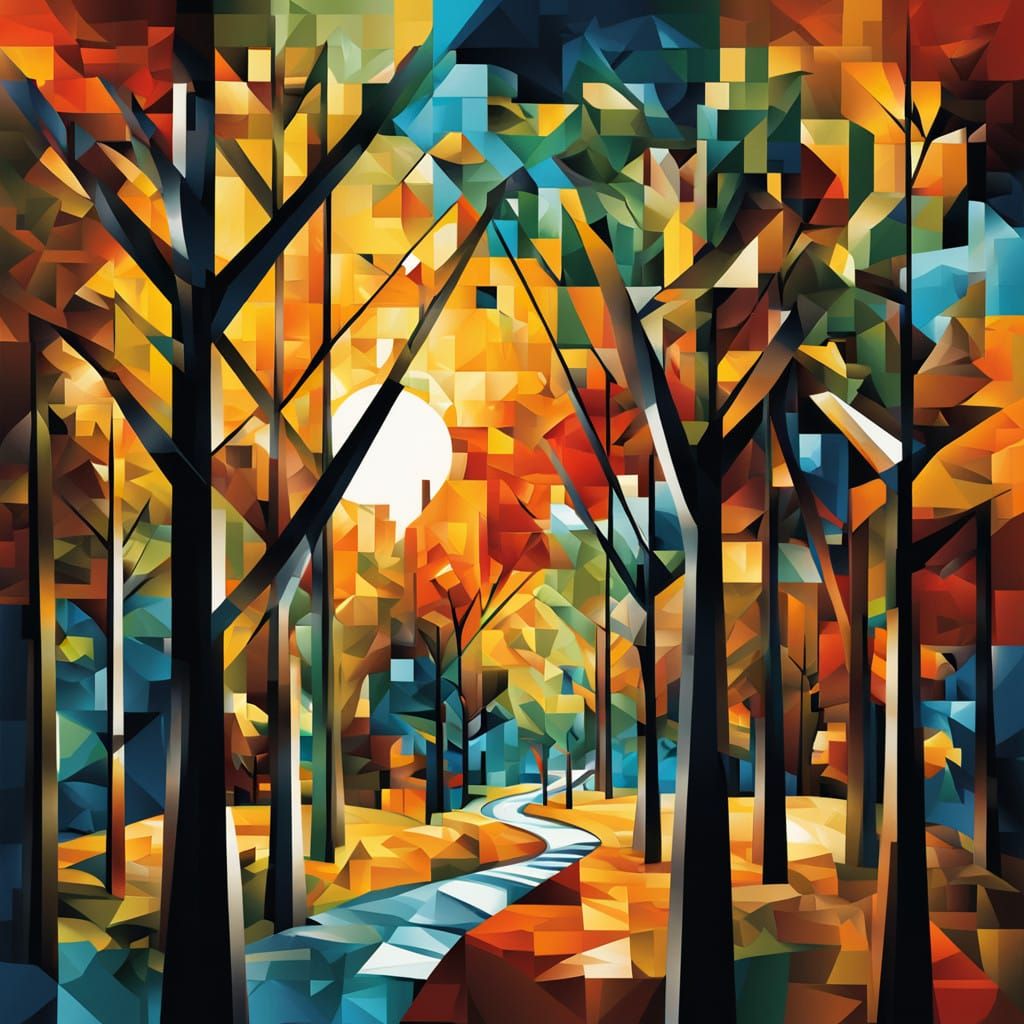 Dynamic Cubist Landscape with Geometric Trees