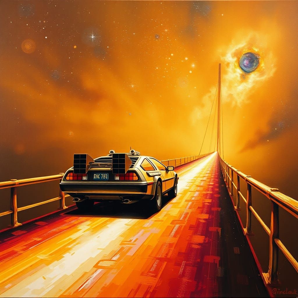 Golden DeLorean Drives to Starlit Skies