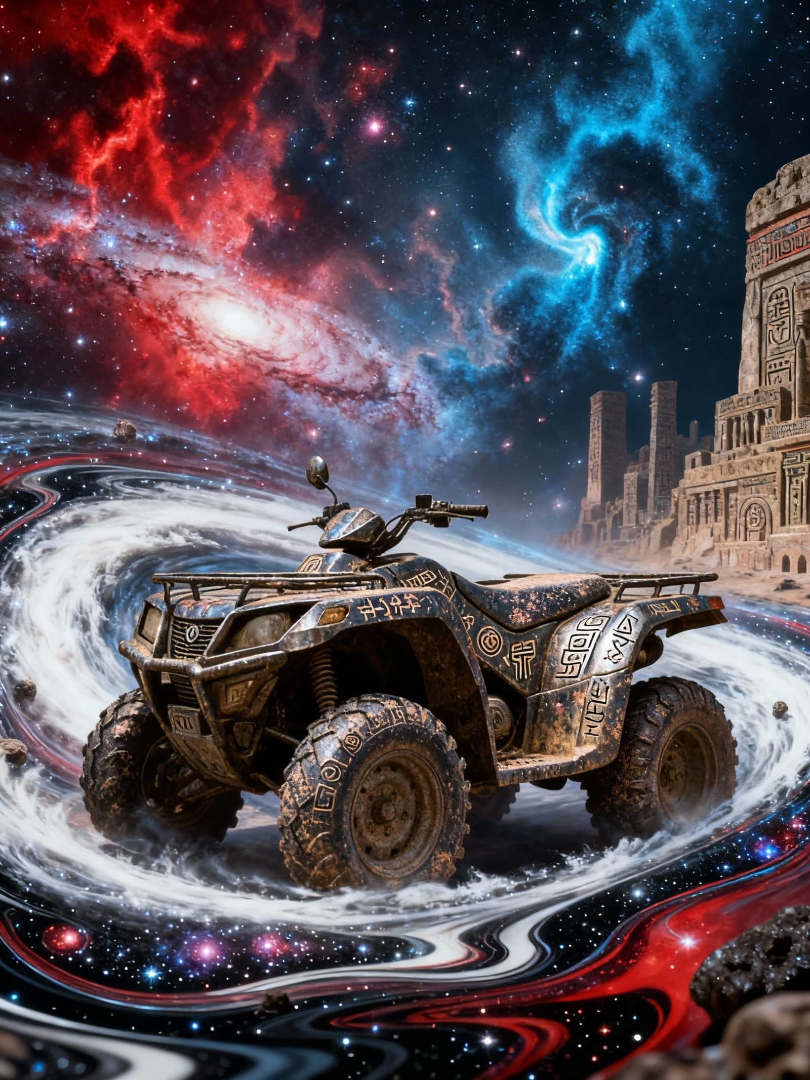 Ancient ATV in Cosmic Nebula, Hyperrealistic Surrealism