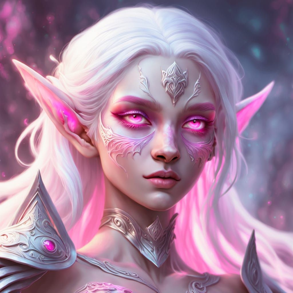 Giant Four-Armed Elf with White Hair and Pink Eyes