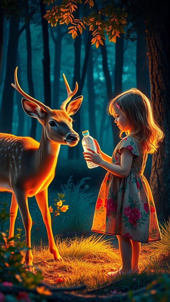 Girl Feeds Deer in Forest: Splash Art