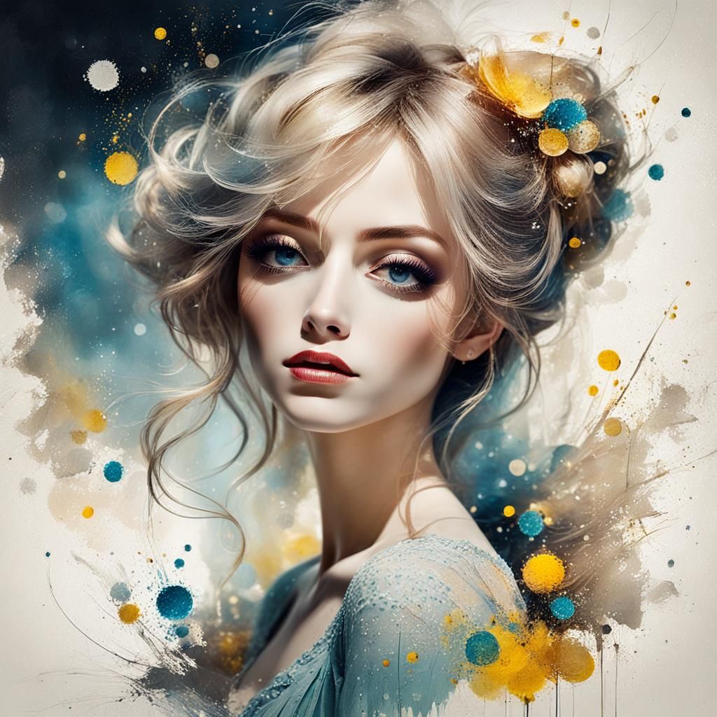 Adorable Girl Portrait in Art Brut Style