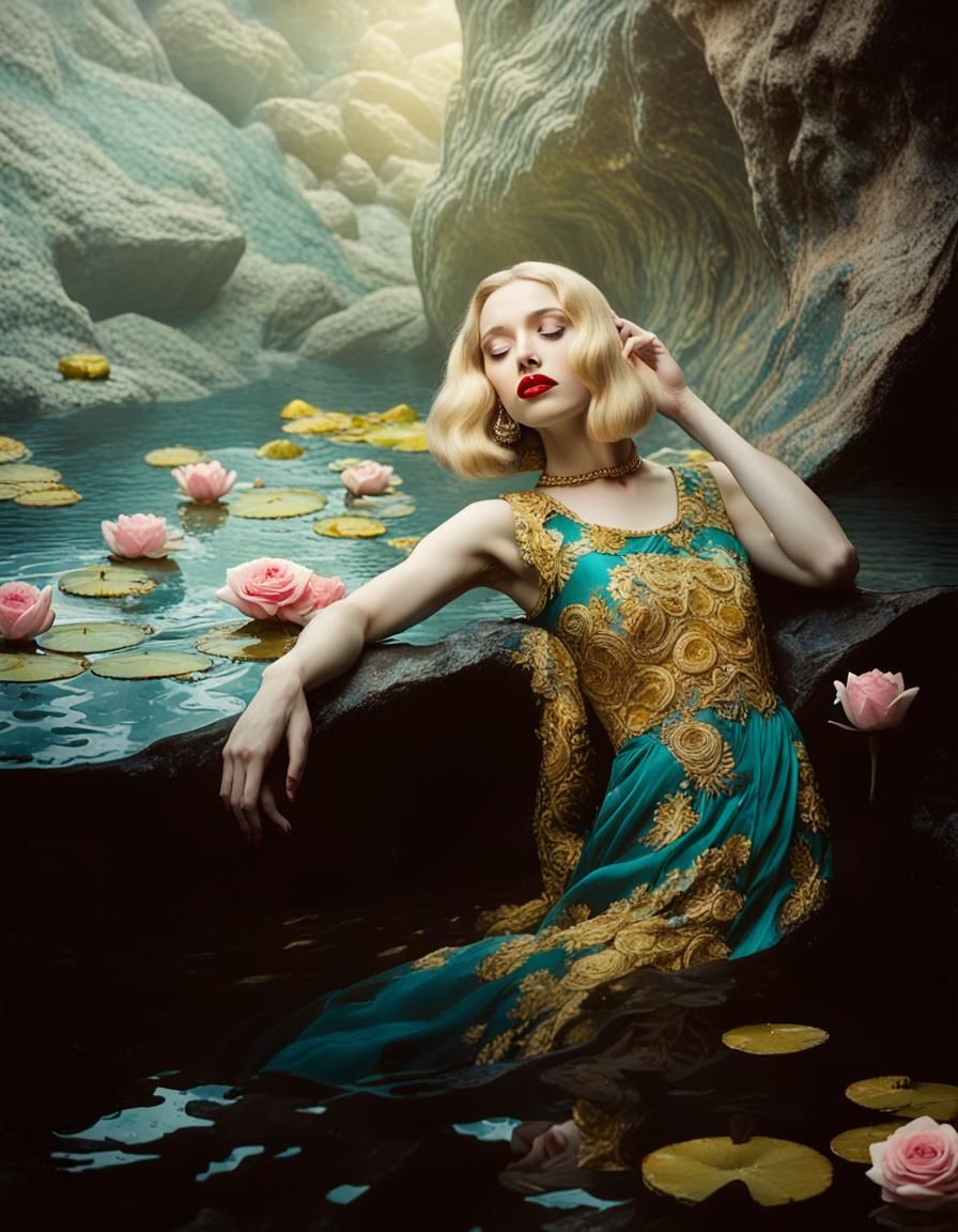 Surreal Retro Futuristic Woman in Rocky Cave