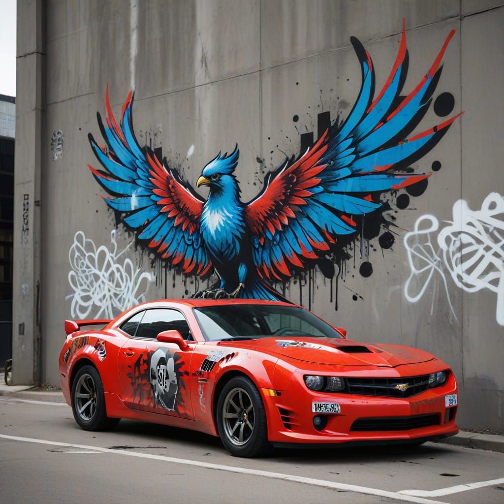 Vibrant Firebird Trans-Am Graffiti Street Art