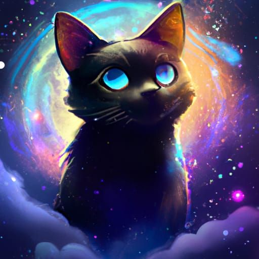 Chibi Black Cat in Galaxy, Digital Art