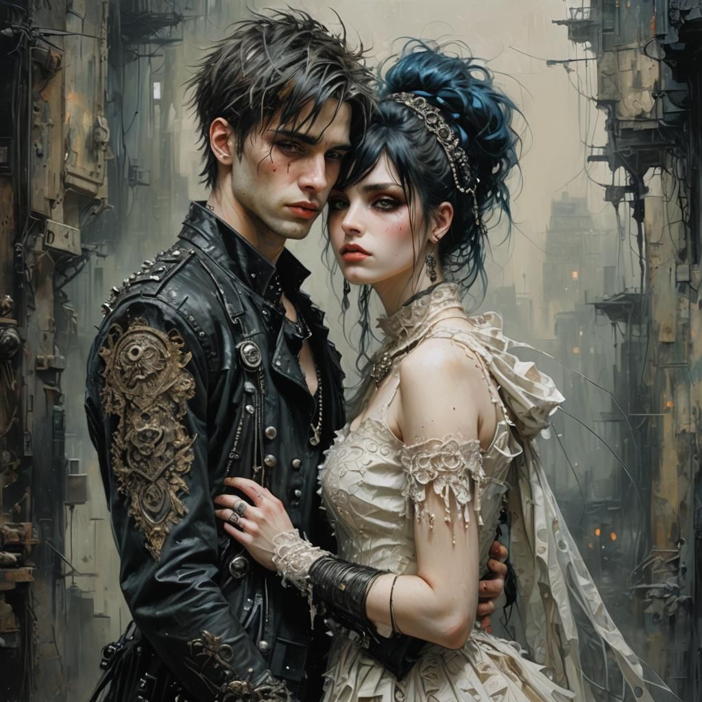 Emo Goth Punk Couple in Love: Vibrant Masterpiece